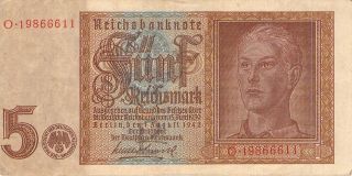 Germany Nazi Wwii 5 Reichsmark 1942 Hitlerjugend In Mylar Holder photo
