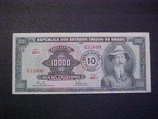 1967 Brazil Paper Money - 10,  000 Cruzeiros (10 Cruzeiros Novos) Banknote photo