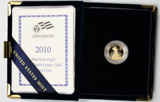 2010 - W American Gold Eagle $5 Proof Tenth - Ounce 1/10 Oz.  Fine Gold Box And photo