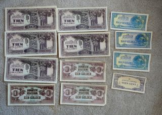 12 Japanese Geering Currency - 1942 Wwii Dutch Indies - 10 1 & 1/2 Gulden Cent photo