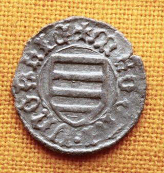 Medieval Hungarian Coin - Johan Hunyadi Denar,  Arpad Shield photo