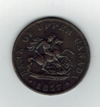 One Half Penny 1857 Bank Of Upper Canada Ef photo