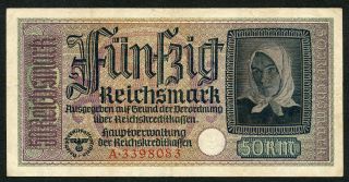 Germany Ww2 50 Reichsmark 1940 - 1945 Series A Vf photo