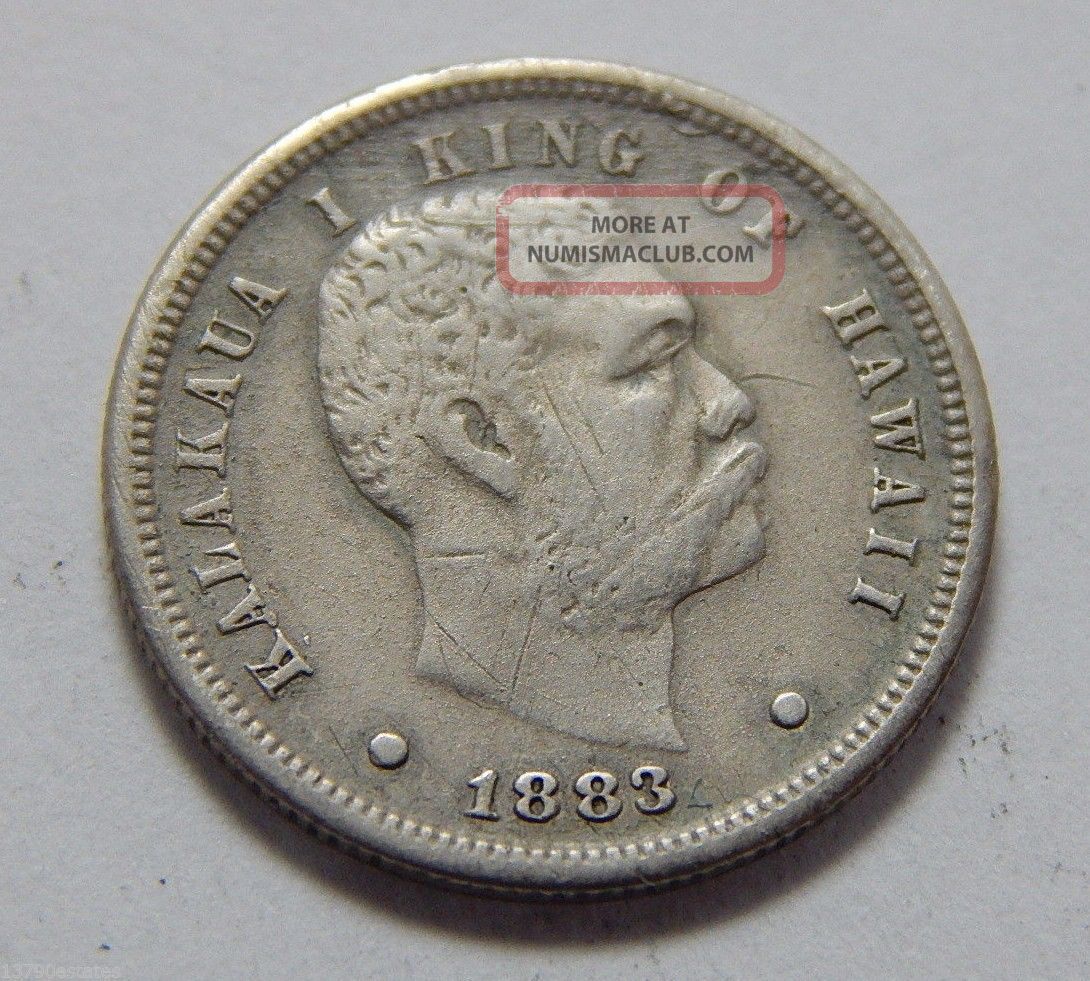 1883 Silver Hawaii Dime Coin - King Kalakaua I - Vf Details North & Central America photo