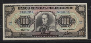 Ecuador 100 Sucres April 20,  1990 Note Bill Vy Series Not Circulated photo