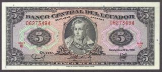 1988 5 Sucres Ecuador Currency Gem Unc Banknote Note Money Bank Bill Cash Crisp photo