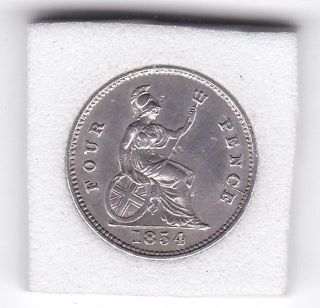1854 Queen Victoria Four Pence (groat) Silver British Coin photo