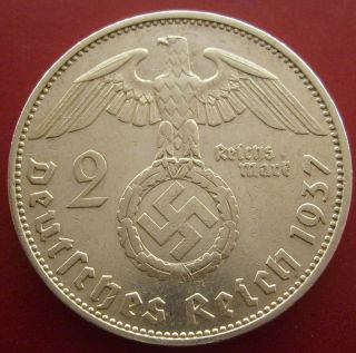 Wwii Antique Germany 2 Mark 1937 A Berlin Silver German Coin Big Wreath (zwr92) photo