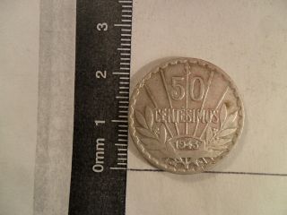 1943 50 Centesimos Silver Coin Uruguay Km - 31 Domestic photo