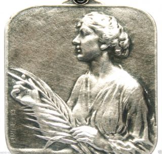 Art Nouveau Lady With The Palm - Antique Art Medal Pendant Signed P.  Theunis photo