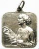 Art Nouveau Lady With The Palm - Antique Art Medal Pendant Signed P.  Theunis Exonumia photo 1