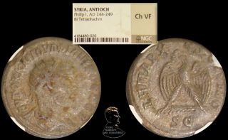Ad 244 - 249 Philip I Ancient Roman Billon Silver Tetradrachm Ngc Choice Vf photo