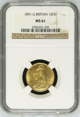 1891 Great Britain Gold Sovereign Jubilee Head Ngc Ms - 61 Extra Rare photo