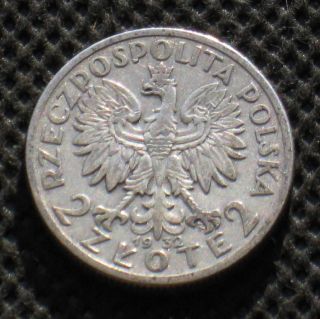 Old Silver Coin Of Poland 2 Zloty 1932 Jadwiga Second Republic Ag photo