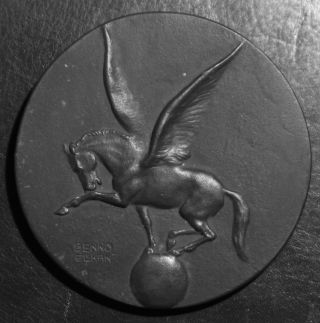 Rare Cast Iron Medal Frank Wedekind And Winged Horse By Benno Elkan In 1914 photo