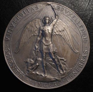 Solid Silver Medal St Michael And The Dragon By Devreese photo