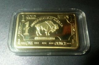 1 Oz Ounce Fine Gold Bullion Bar 100 Mills.  999 Pure 24k American Buffalo Bison photo