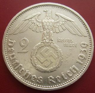 Wwii Antique Germany 2 Mark 1939 A Berlin Silver German Coin Big Wreath (apl85) photo