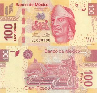 Mexico 100 Peso (24.  4.  2013) - Aztec King And Imagery/p124 - New/series Ab photo