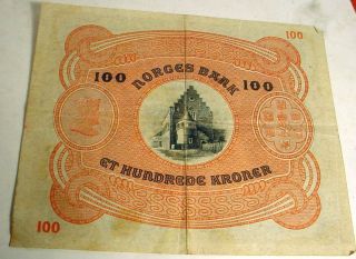 Hard To Find 100 Kroner 1943.  Norway photo