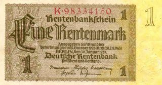 Xxx - Rare 1 Rentenmark 3.  Reich Nazi Banknote 1937 photo