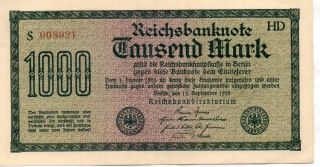 Xxx - Rare 1000 Mark Weimar Inflation Banknote 1922 Red No.  Nearly Unc photo