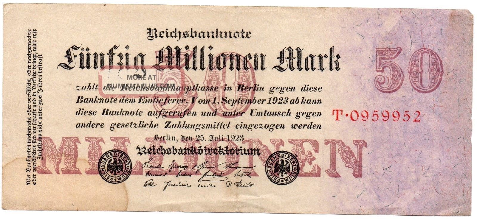 Xxx - Rare 50 Million Mark Weimar Inflation Banknote 1923 Good Cond Europe photo