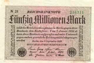Xxx - Rare 50 Million Mark Weimar Inflation Banknote 1923 Good Conditon photo