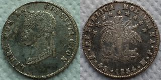 Bolivia 1854 Mf Silver 4 Soles (crude Strike) Nr photo