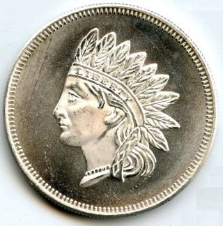Indian Head Native American.  999 Silver Art Medal Round - 1 Oz Troy - Sab Ae66 photo