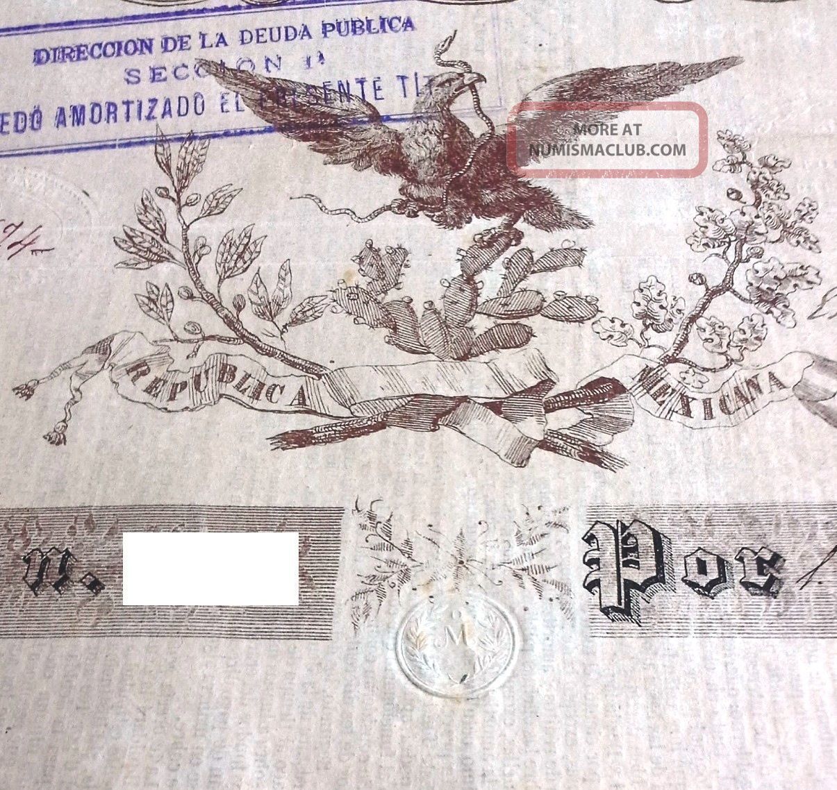 Mexico 1843 Black Eagle Tesoreria General 1000 Pesos Scarce,  Pass - Co Bond Loan World photo