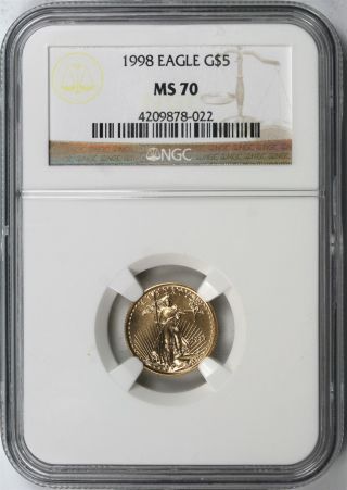 1998 G$5 Gold Eagle 1/10 Oz Usge Ms70 photo