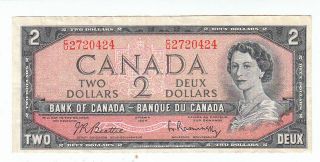 1954 Two Canadian Bill 2 Dollar Canada C/u 2720424 Circulated photo