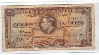 Bermuda Five 5 Shillings 1937 Pick 8 Kgv1/vg/free U.  S. photo