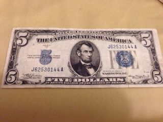 1934 - A $5.  00 Silver Certificate Blue Seal photo