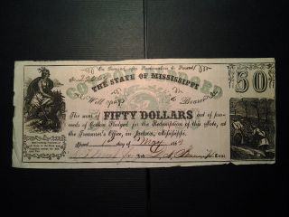 1862 $50 Cotton Pledged State Of Mississippi Green Overprint photo