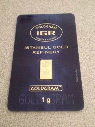 1 Gram 24k Istanbul Gold Refinery Igr Bar With Certificate 999.  9 photo