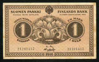 Russia Finland 1 Markkaa Gold 1916 Vf/xf photo
