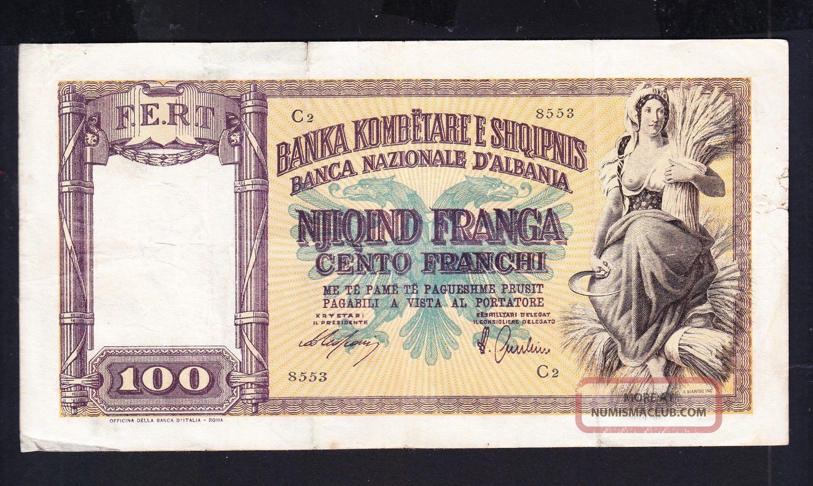 1939 Albania Paper Money,  100franga.  Italy Occupation Europe photo