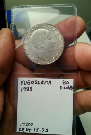 Yugoslavia 50 Dinara,  1938.  750 Sliver photo