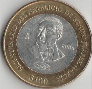 2006 $100 Mexican Peso Benito Juarez Garcia 0.  5 Toz.  925 Sterling Silver Center photo
