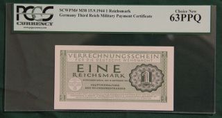 1944 Series One Reichsmark Third Reich Military Payment Certificate Currency Ppq photo
