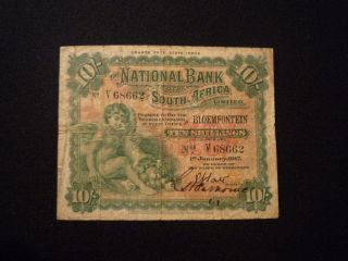 South Africa.  National Bank.  Bloemfontein Issue.  10 Shillings.  1917.  Rare. photo