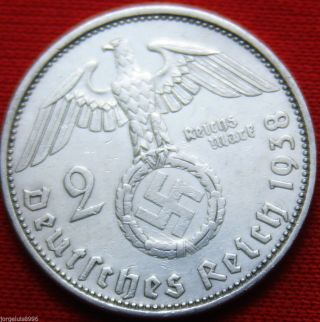 Third Reich Silver Coin 2 Reichsmark 1938 A Km 93 photo