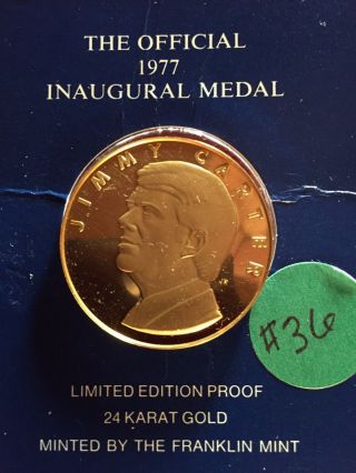 1977 Jimmy Carter Official Inaugural 24 Kt Gold Gem Proof Medal.  41 Oz Gold photo
