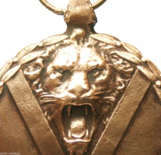 Mighty Victorious Lion Of Wwii - Antique Bronze Art Medal Pendant photo