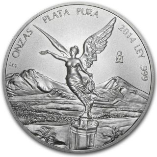 2014 Mexican Libertad 5 Oz Silver Coin In Airtight 5 Ounce.  999 Fine Silver photo