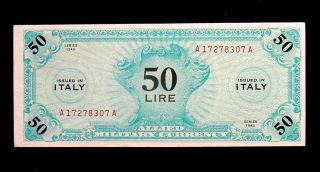1943 Italy Sicily Wwii War Rare Banknote Flc 50l Aunc Allied Military Currency photo