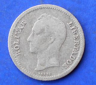 . 835 Silver 1945 Venezuela 2.  5 Gram 1/2 Bolivar Well Circulated Mb 58 photo