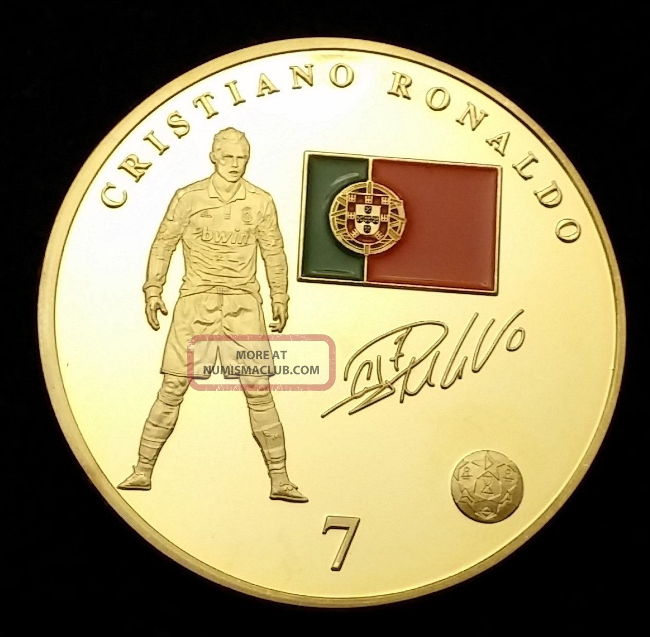 1oz Cristiano Ronaldo Real Madrid Soccer Finished In 24k Gold Coloured Clad Coin Exonumia photo